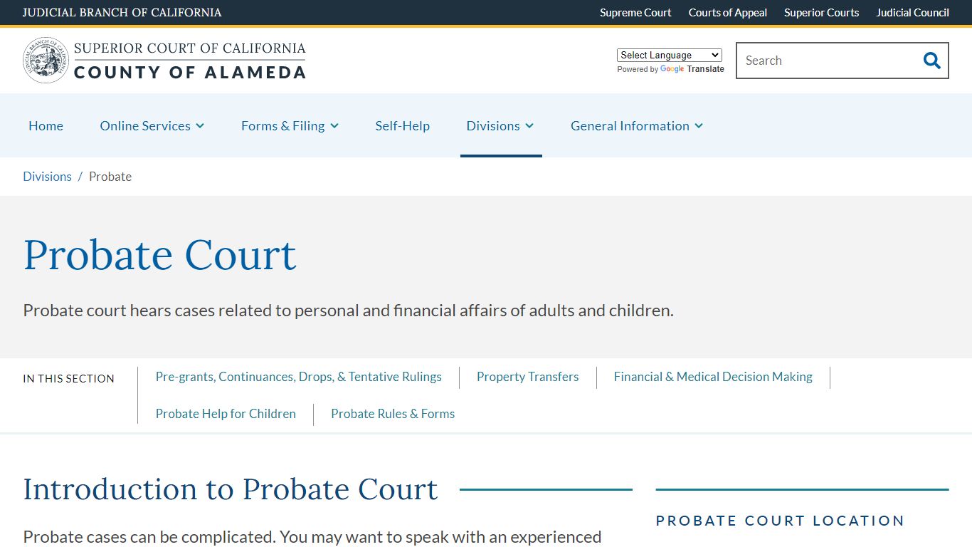 Probate | Superior Court of California | County of Alameda